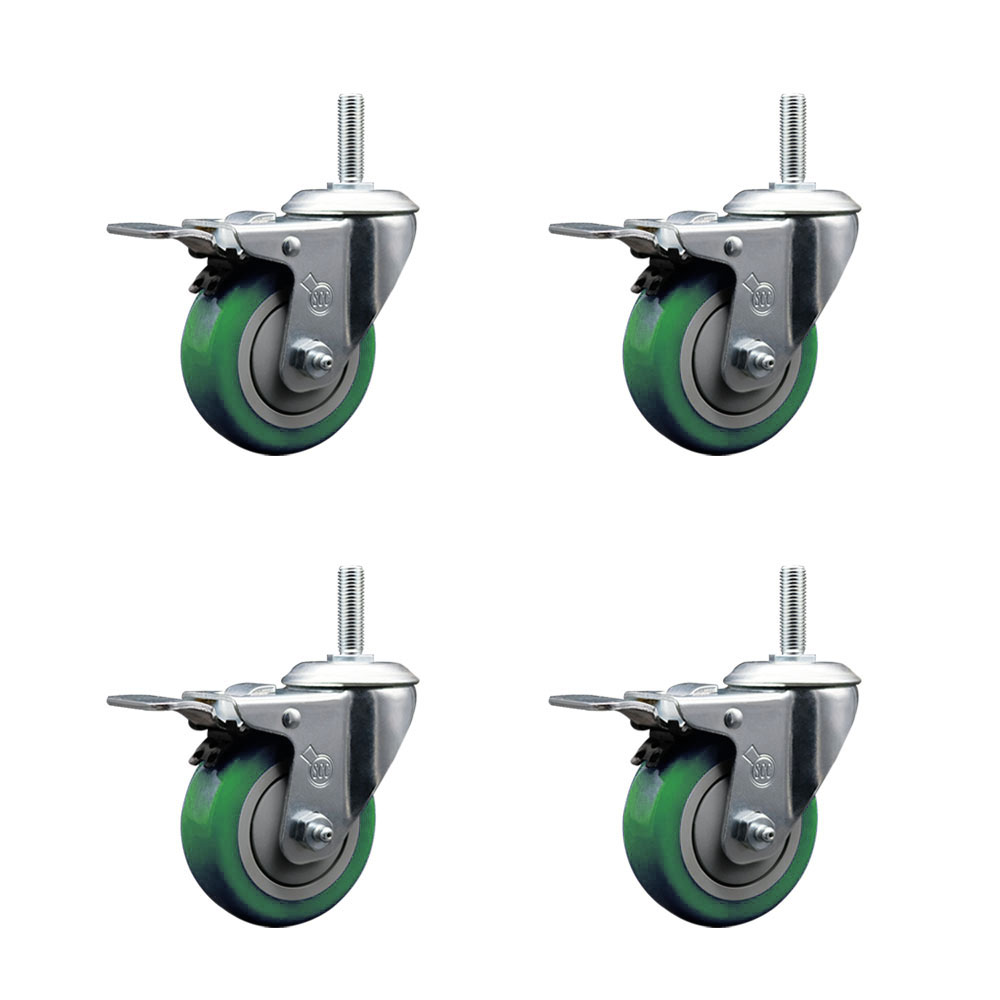 SCC-TSTTL20S3514-PPUB-GRN-34212-4 Polyurethane Swivel Threaded Stem Caster with 3.5 x 1.25 in. Green Wheels & 0.75 in. Stems - Set of 4