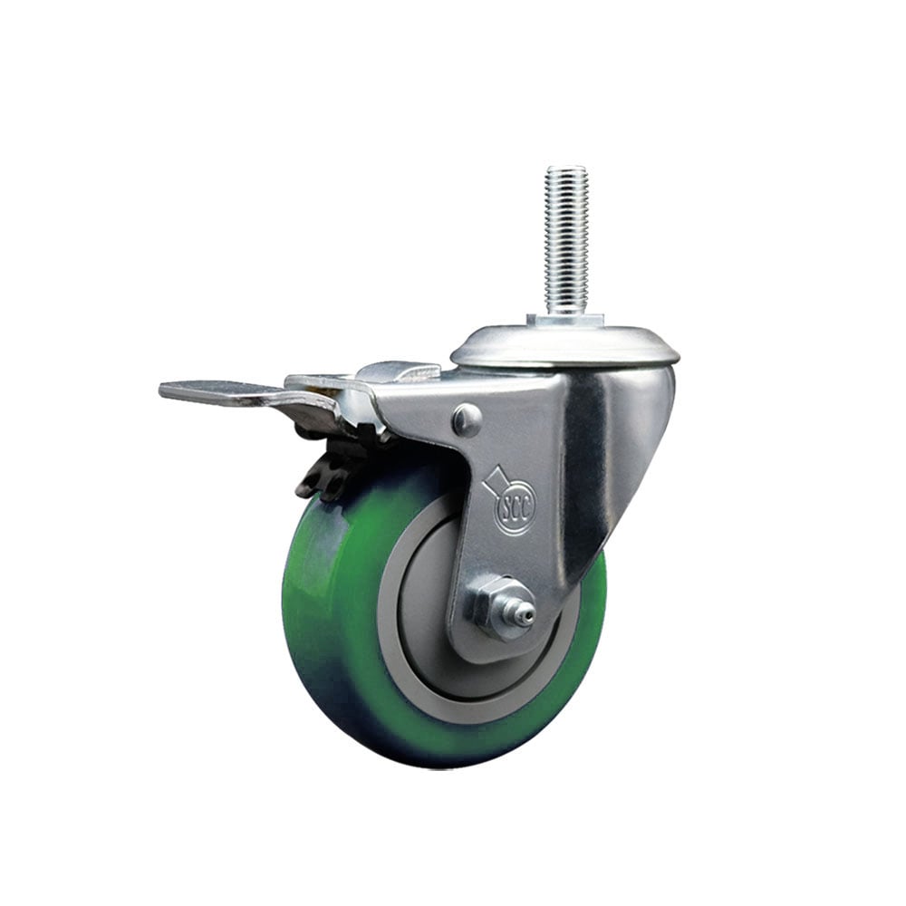 SCC-TSTTL20S414-PPUB-GRN-34212 Polyurethane Swivel Threaded Stem Caster with 4 x 1.25 in. Green Wheel & 0.75 in. Stem & Total Locking Brake