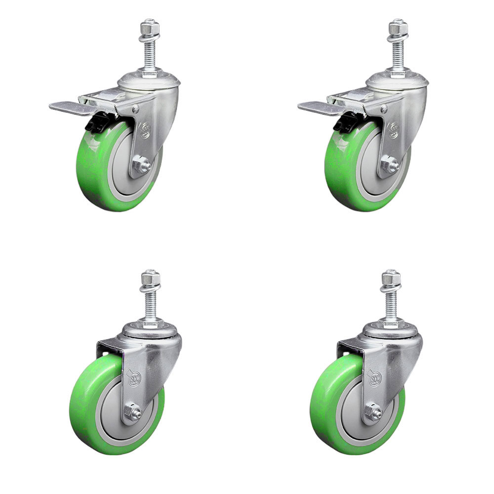 SCC-TSTTL20S414-PPUB-GRN-M1015-2-S-2 Polyurethane Swivel Threaded Stem Caster with 4 x 1.25 in. Green Wheels & 10 mm Stems - Set of 4