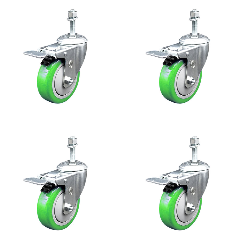 SCC-TSTTL20S414-PPUB-GRN-M1015-4 Polyurethane Swivel Threaded Stem Caster with 4 x 1.25 in. Green Wheels & 10 mm Stems - Set of 4