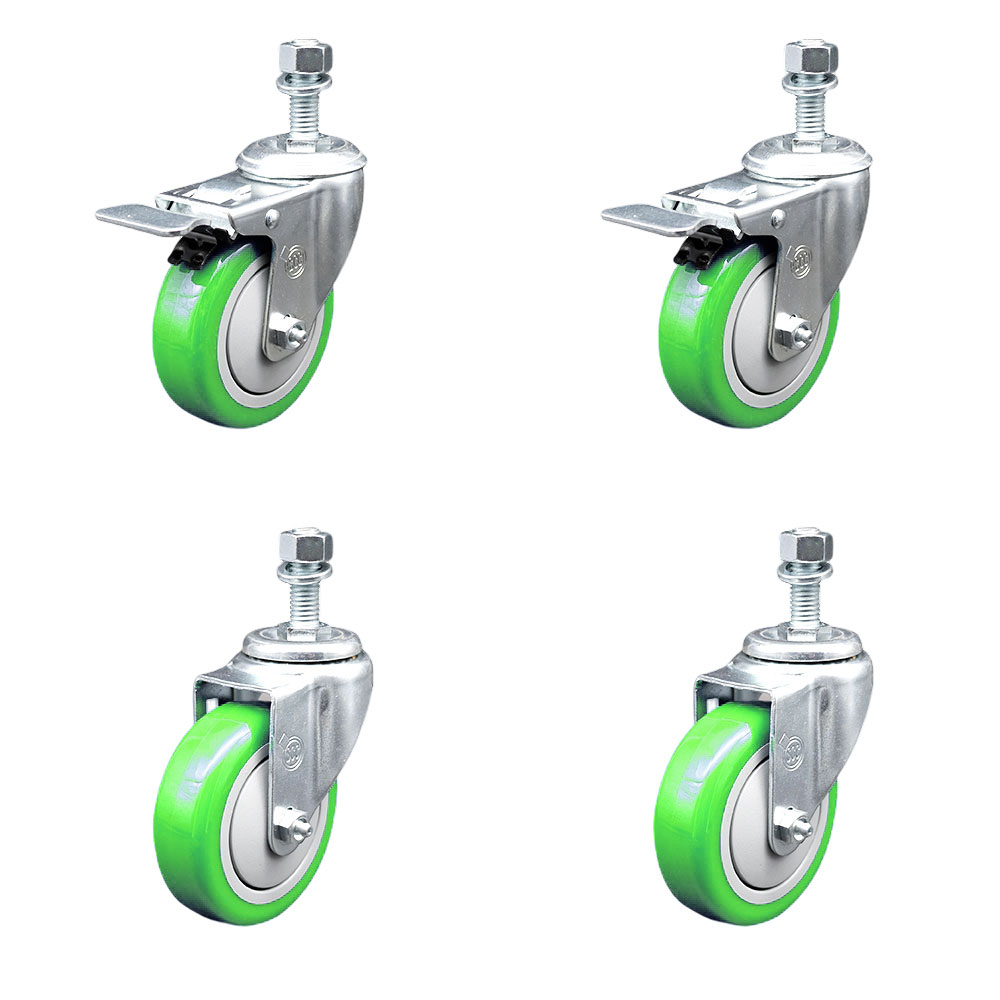 SCC-TSTTL20S414-PPUB-GRN-M1215-2-S-2 Polyurethane Swivel Threaded Stem Caster with 4 x 1.25 in. Green Wheels & 12 mm Stems - Set of 4