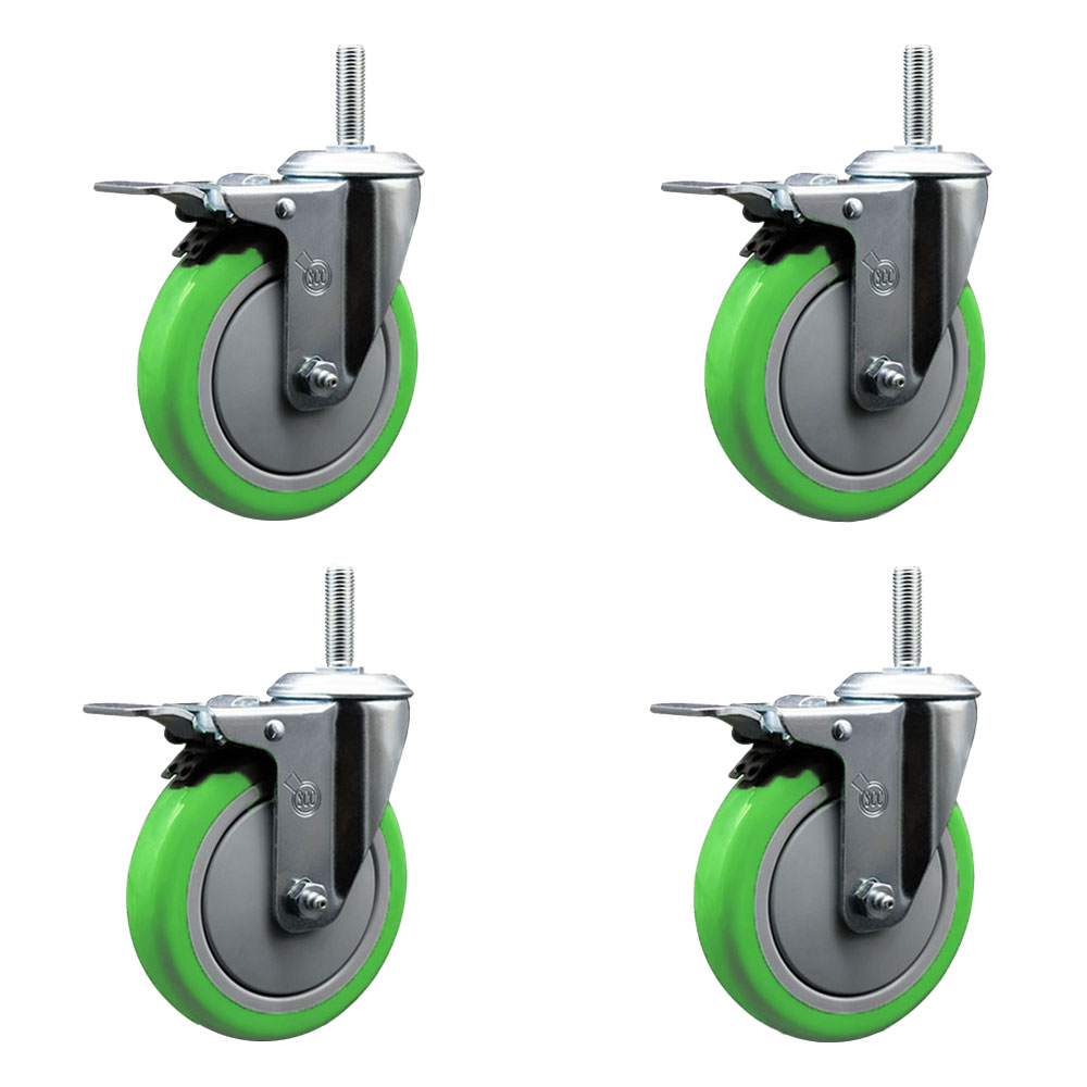 SCC-TSTTL20S514-PPUB-GRN-58212-4 Polyurethane Swivel Threaded Stem Caster with 5 x 1.25 in. Green Wheels & 0.63 in. Stems - Set of 4