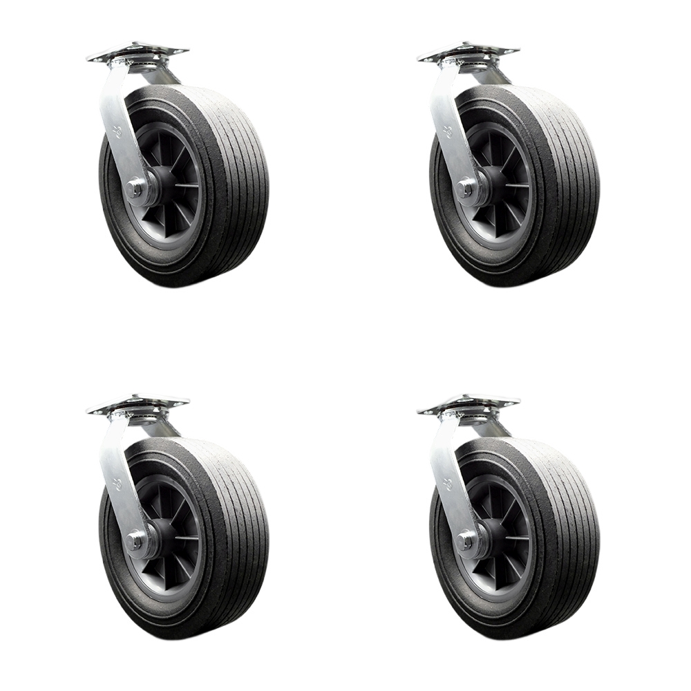 SCC-100S1030-SNB-4 10 in. Swivel Semi Pneumatic Solid Rubber Wheel Casters, Black - Set of 4