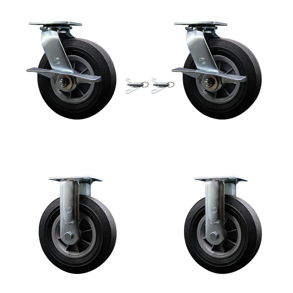 SCC-100S825-SNB-SLB-BSL-2-R-2 8 in. Swivel Semi Pneumatic Solid Rubber Wheel Casters, Black - Set of 4