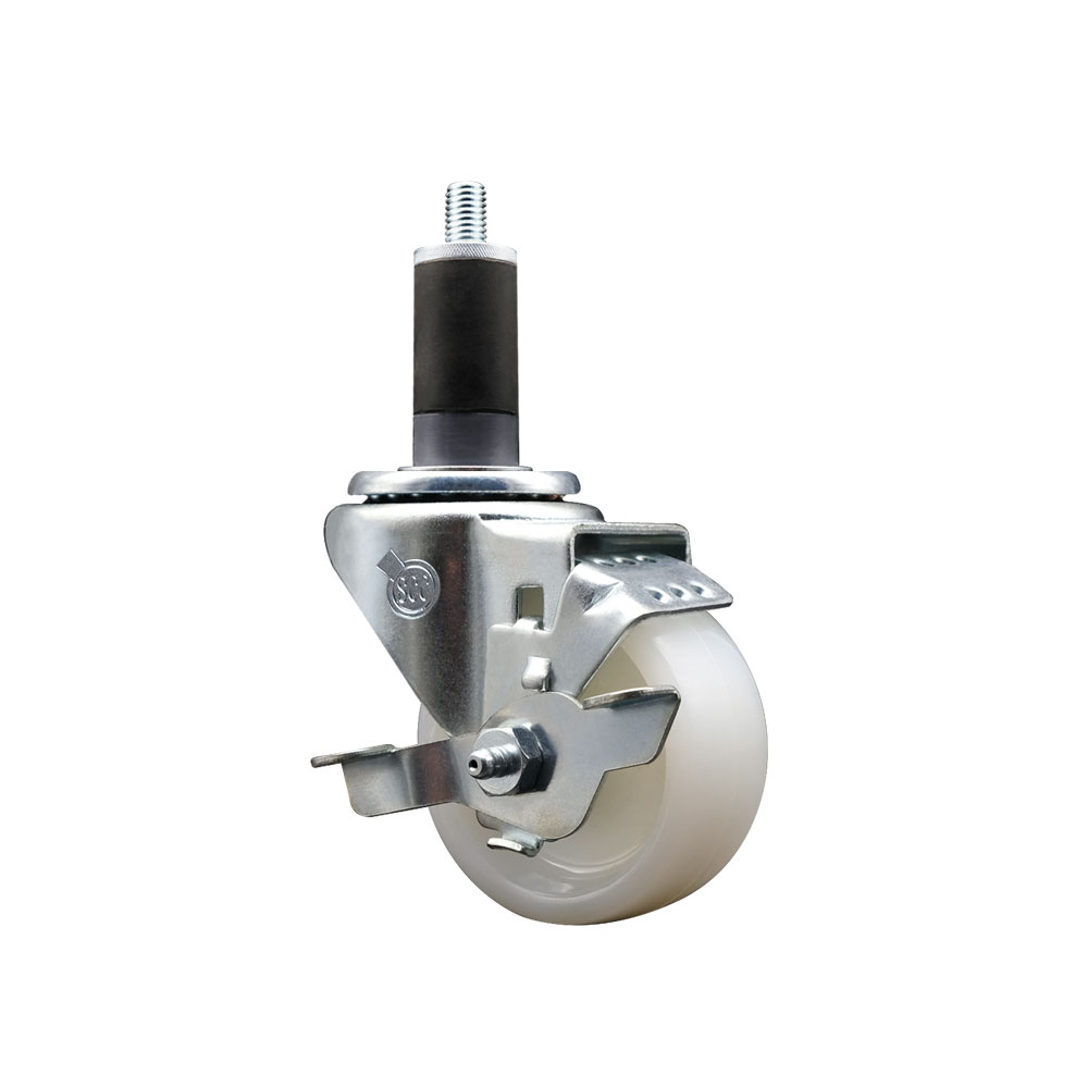 Stainless Steel Swivel Caster - White - 3 in. Wheel - Top Locking Brake