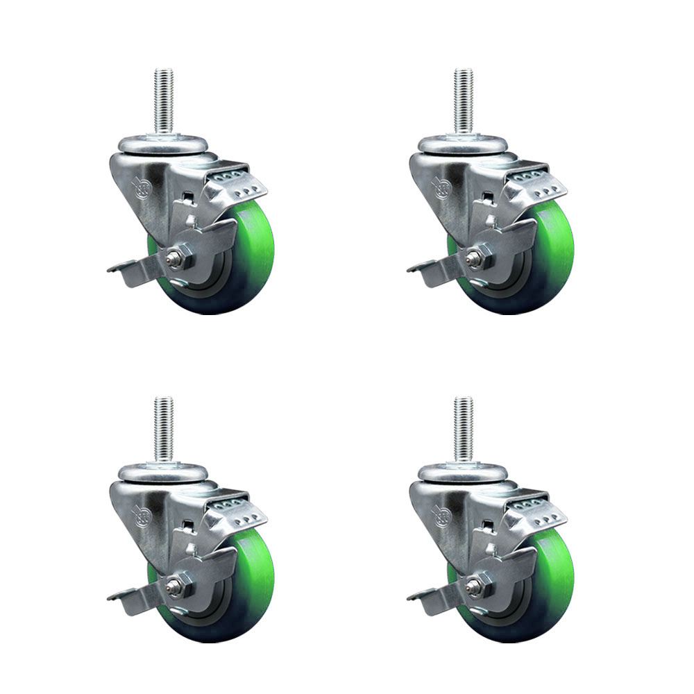 SCC-TS20S314-PPUB-GRN-TLB-34212-4 Polyurethane Swivel Threaded Stem Caster with 3 x 1.25 in. Green Wheels & 0.75 in. Stems - Set of 4