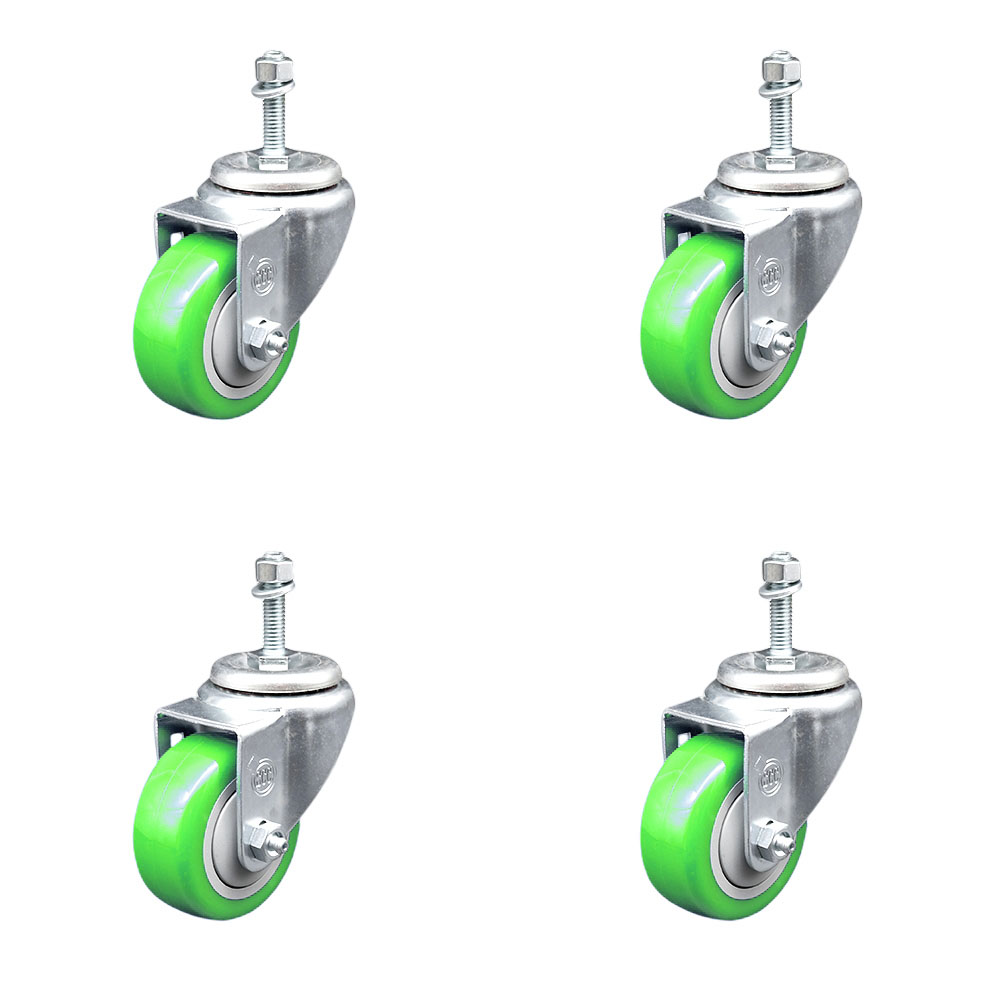 SCC-TS20S3514-PPUB-GRN-381615-4 Polyurethane Swivel Threaded Stem Caster with 3.5 x 1.25 in. Green Wheels & 0.38 in. Stems - Set of 4