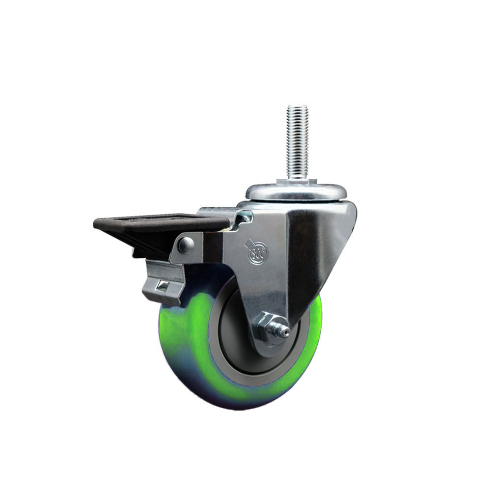 SCC-TS20S3514-PPUB-GRN-PLB-34212 Polyurethane Swivel Threaded Stem Caster with 3.5 x 1.25 in. Green Wheel & 0.75 in. Stem & Posi Locking Brake