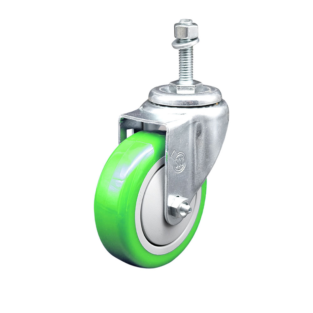 SCC-TS20S414-PPUB-GRN-M1015 Polyurethane Swivel Threaded Stem Caster with 4 x 1.25 in. Green Wheel & 10 mm Stem