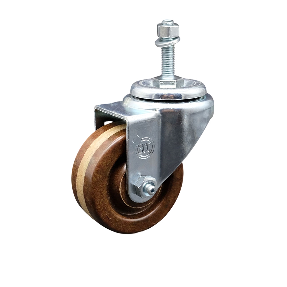 SCC-TS20S314-PHSHT-M1015 High Temperature Phenolic Swivel Threaded Stem Caster 3 x 1.25 in. Brown Wheel & 10 mm Stem