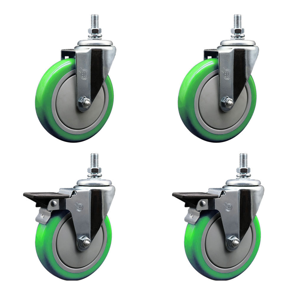SCC-TS20S514-PPUB-GRN-121315-2-PLB-2 Polyurethane Swivel Threaded Stem Caster with 5 x 1.25 in. Green Wheels & 0.5 in. Stems - Set of 4