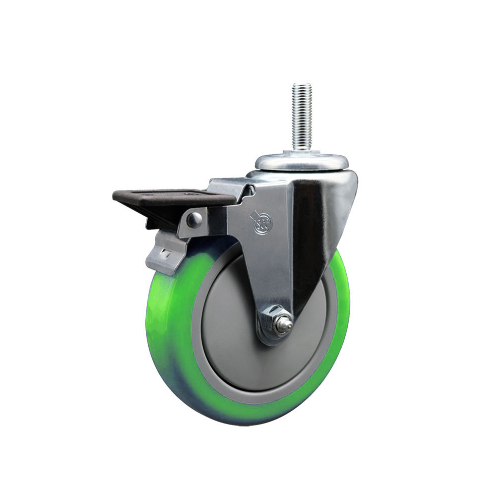 SCC-TS20S514-PPUB-GRN-PLB-58212 Polyurethane Swivel Threaded Stem Caster with 5 x 1.25 in. Green Wheel & 0.63 in. Stem & Posi Locking Brake