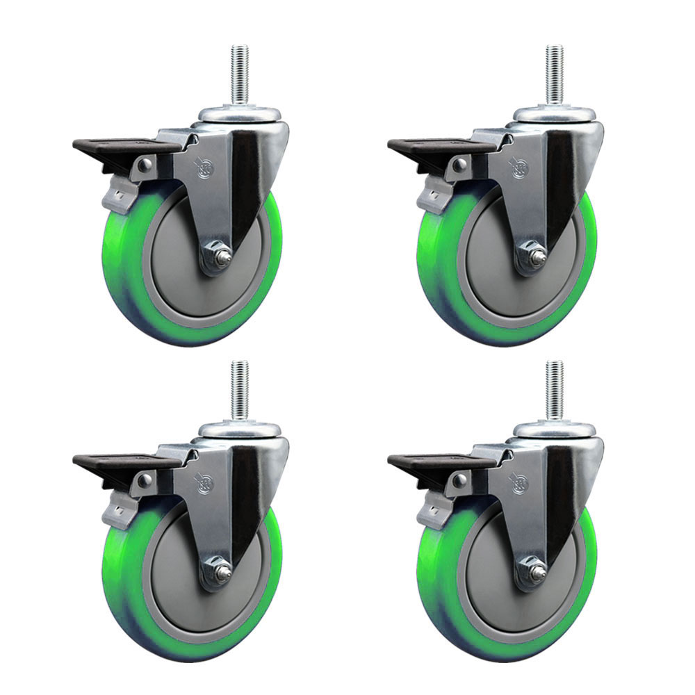 SCC-TS20S514-PPUB-GRN-PLB-58212-4 Polyurethane Swivel Threaded Stem Caster with 5 x 1.25 in. Green Wheels & 0.63 in. Stems - Set of 4