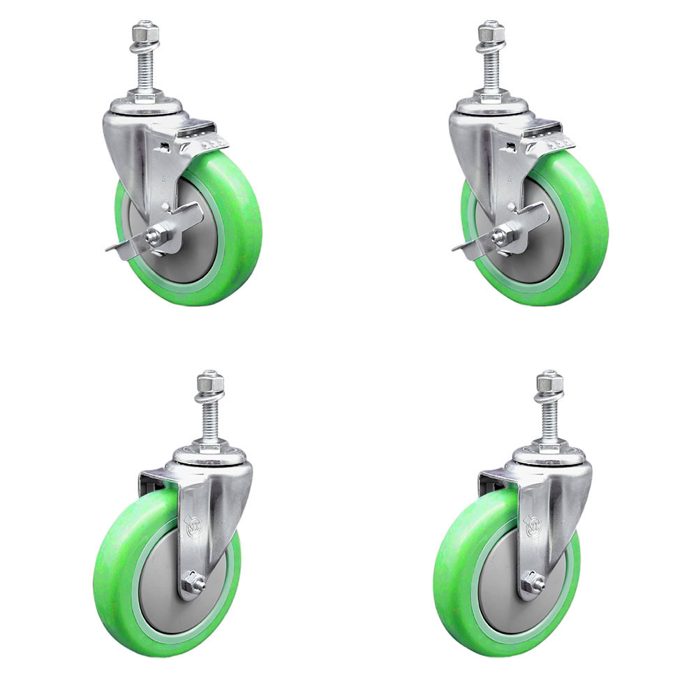 SCC-TS20S514-PPUB-GRN-TLB-381615-2-S-2 Polyurethane Swivel Threaded Stem Caster with 5 x 1.25 in. Green Wheels & 0.38 in. Stems - Set of 4