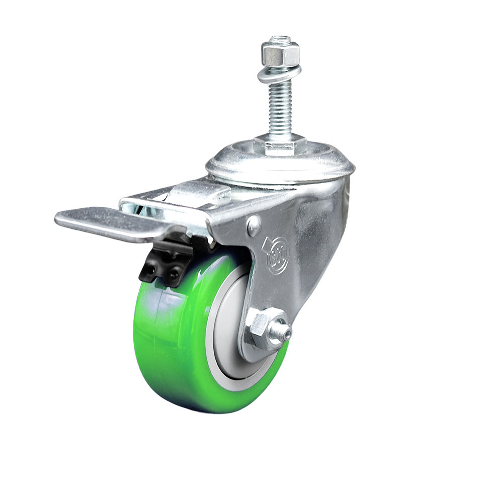 SCC-TSTTL20S314-PPUB-GRN-381615 Polyurethane Swivel Threaded Stem Caster with 3 x 1.25 in. Green Wheel & 0.38 in. Stem & Total Locking Brake
