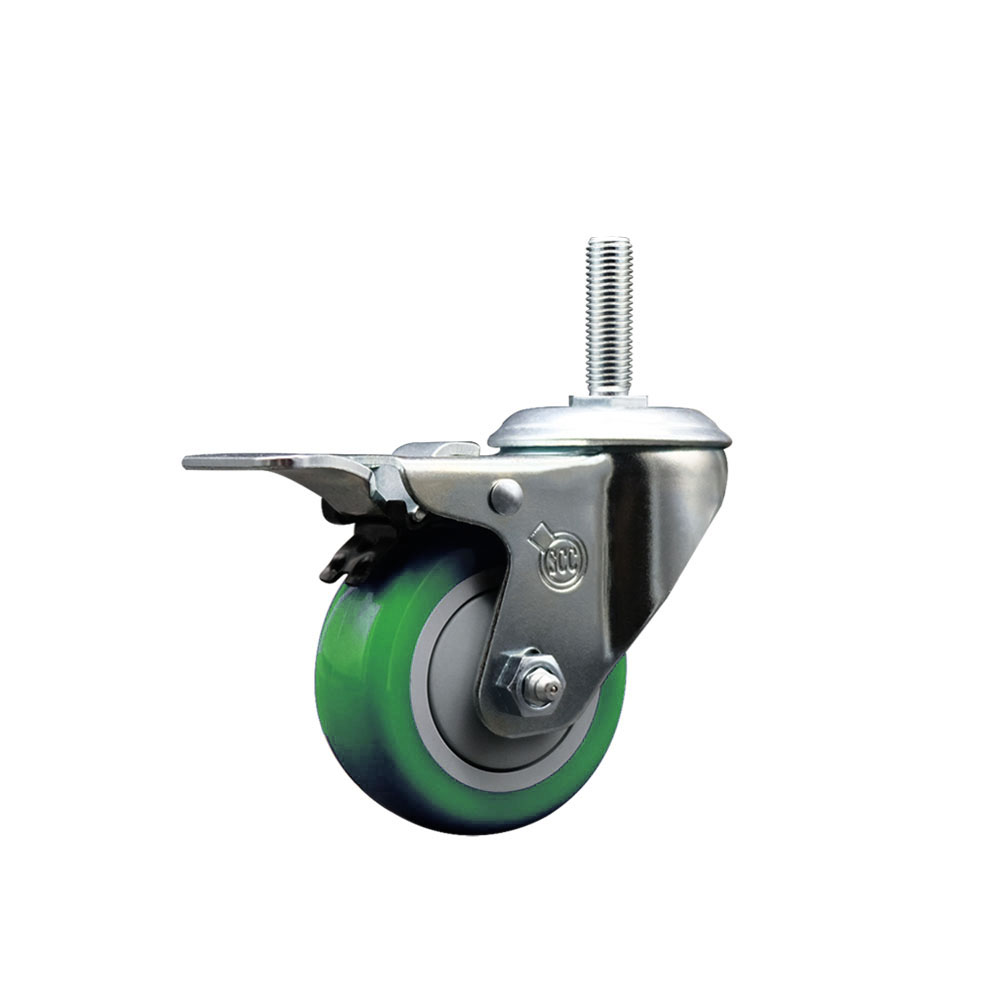 SCC-TSTTL20S314-PPUB-GRN-58212 Polyurethane Swivel Threaded Stem Caster with 3 x 1.25 in. Green Wheel & 0.63 in. Stem & Total Locking Brake