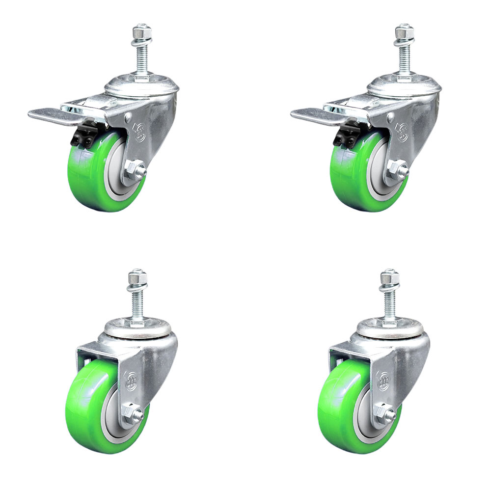 SCC-TSTTL20S314-PPUB-GRN-M1015-2-S-2 Polyurethane Swivel Threaded Stem Caster with 3 x 1.25 in. Green Wheels & 10 mm Stems - Set of 4
