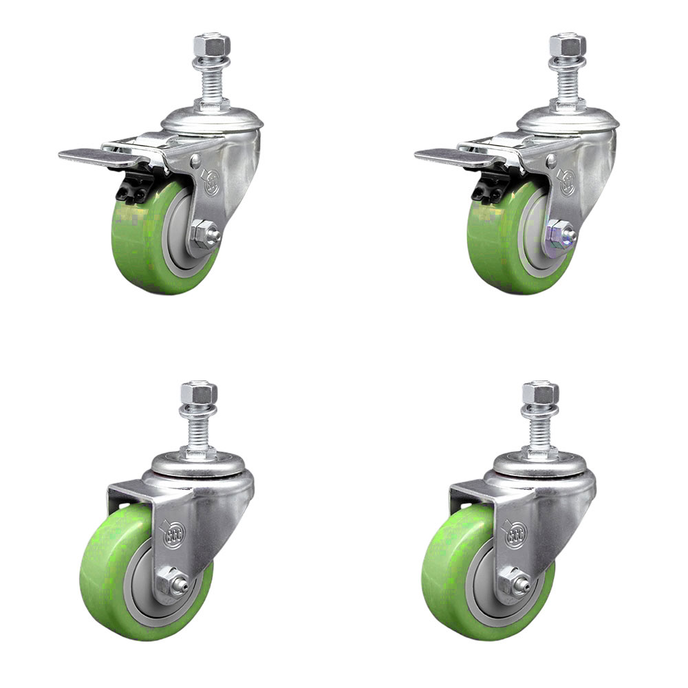 SCC-TSTTL20S3514-PPUB-GRN-M1215-2-S-2 Polyurethane Swivel Threaded Stem Caster with 3.5 x 1.25 in. Green Wheels & 12 mm Stems - Set of 4