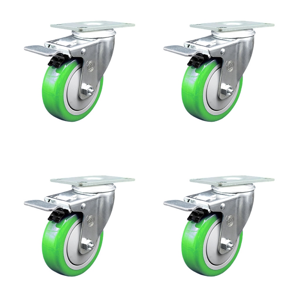 SCC-TTL20S414-PPUB-GRN-4 Polyurethane Swivel Top Plate Caster with 4 in. Green Wheels - Set of 4