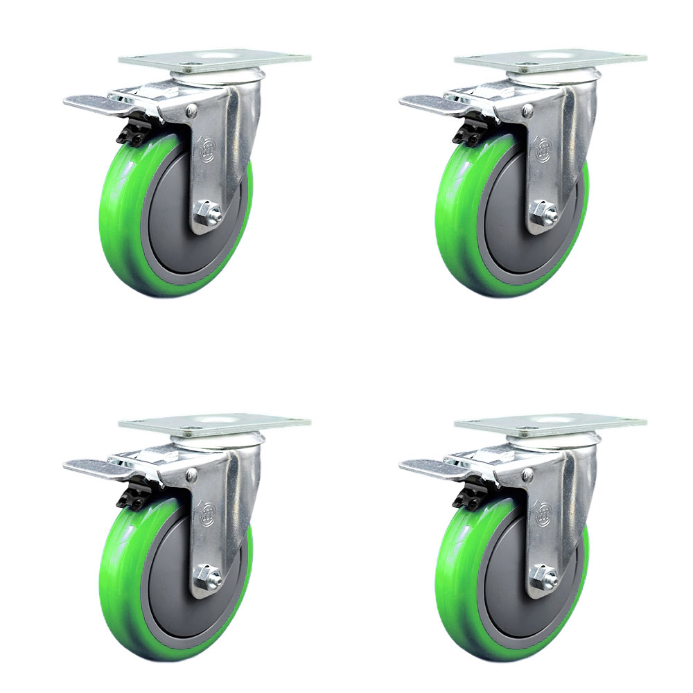 SCC-TTL20S514-PPUB-GRN-4 Polyurethane Swivel Top Plate Caster with 5 in. Green Wheels - Set of 4