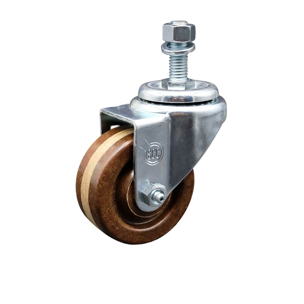 SCC-TS20S314-PHSHT-M1215 High Temperature Phenolic Swivel Threaded Stem Caster 3 x 1.25 in. Brown Wheel & 12 mm Stem