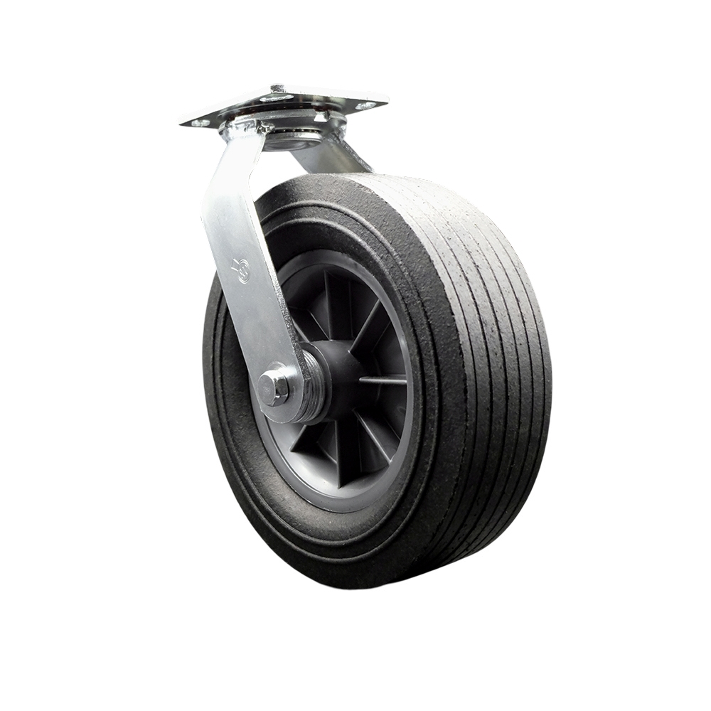 SCC-100S1030-SNB 10 in. Swivel Semi Pneumatic Caster Black Solid Rubber Wheel Heavy Duty Caster
