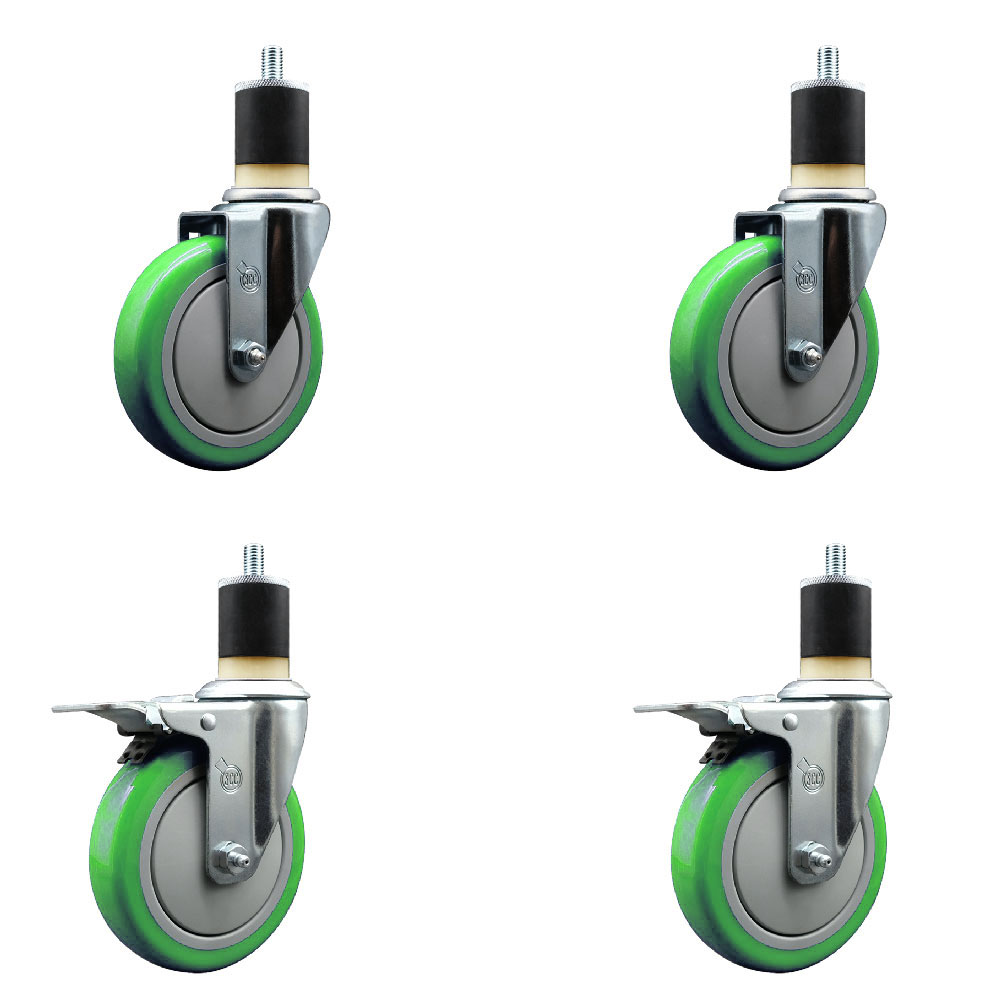 SCC-SSEXTTL20S514-PPUB-GRN-2-S-2-178 Stainless Steel Polyurethane Swivel Expanding Stem Caster with 5 in. Green Wheels & 1.87 in. Stems - Set of 4
