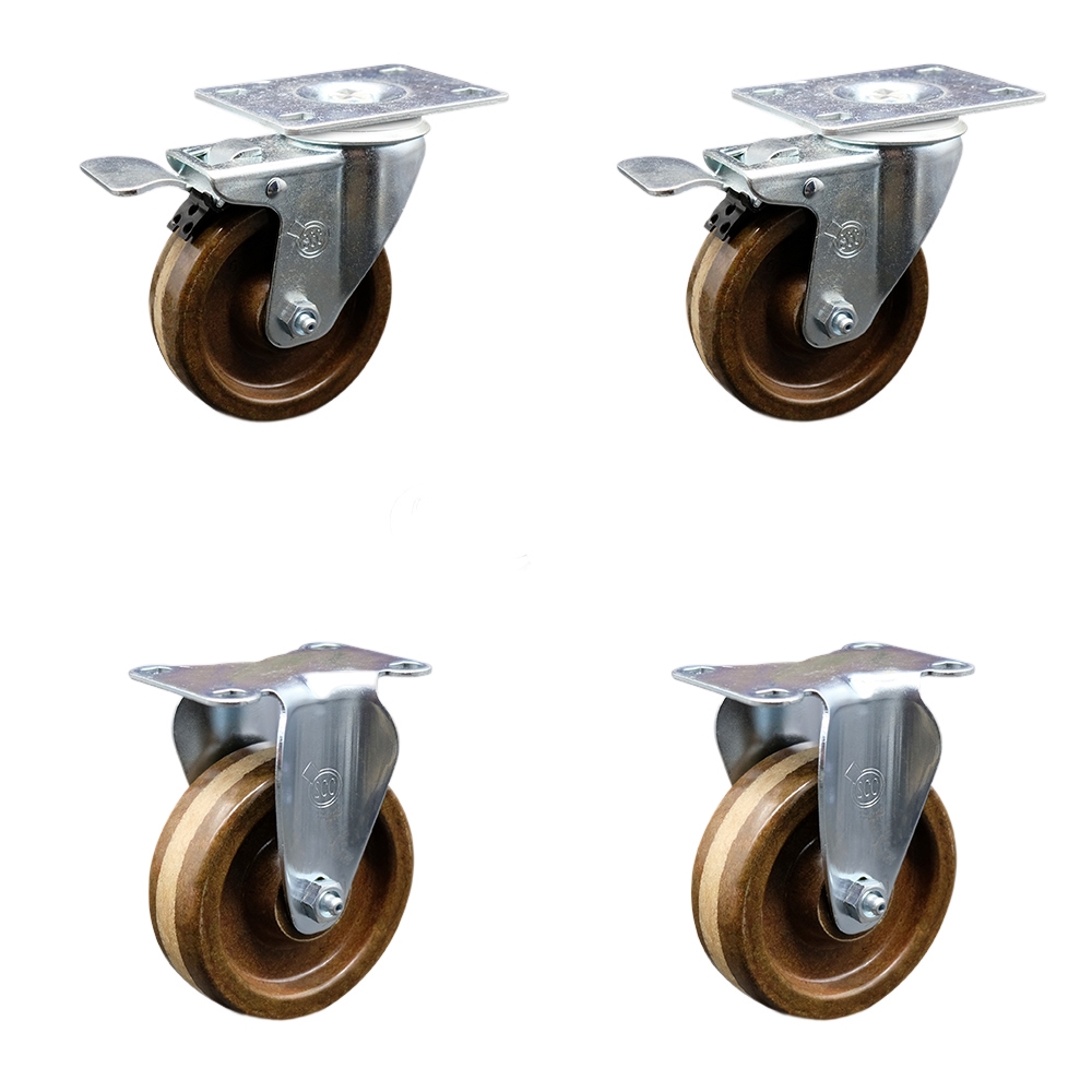 SCC-TTL20S414-PHSHT-2-R-2 High Temperature Phenolic Swivel Top Plate Caster with 4 in. Wheels - Set of 4