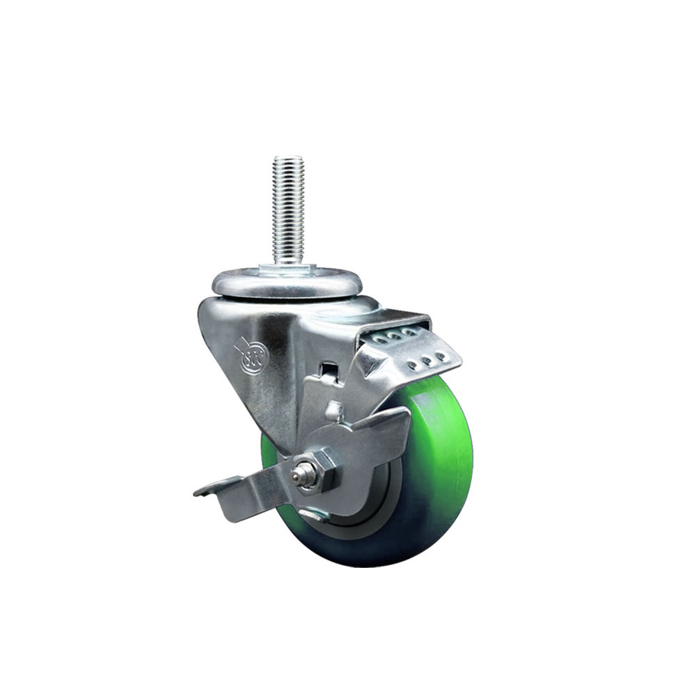 SCC-TS20S314-PPUB-GRN-TLB-34212 Polyurethane Swivel Threaded Stem Caster with 3 x 1.25 in. Green Wheel & 0.75 in. Stem & Top Locking Brake