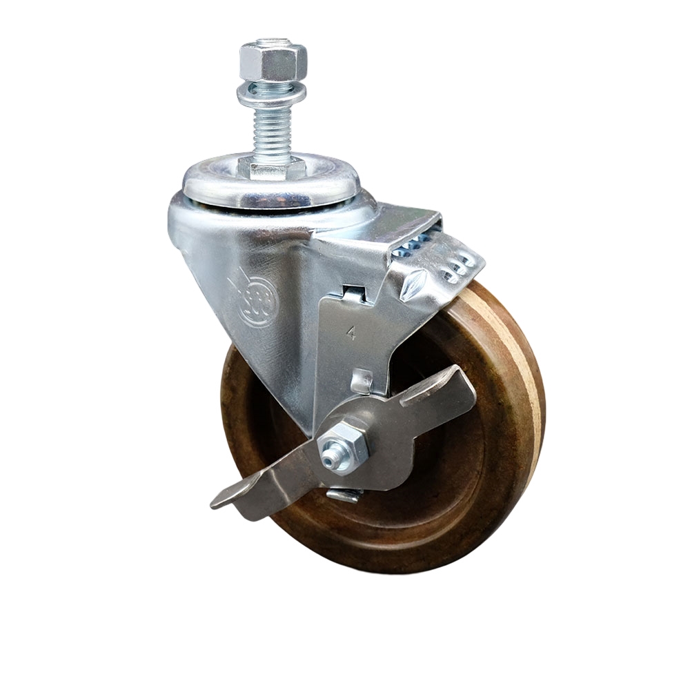 SCC-TS20S414-PHSHT-TLB-121315 High Temperature Phenolic Swivel Threaded Stem Caster 4 x 1.25 in. Brown Wheel & 0.5 in. Stem & Top Locking Brake