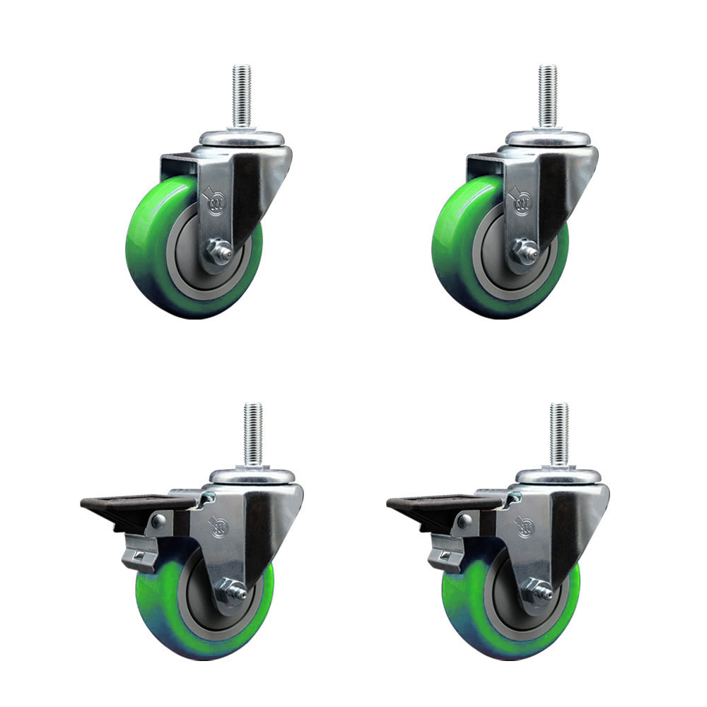 SCC-TS20S3514-PPUB-GRN-58212-2-PLB-2 Polyurethane Swivel Threaded Stem Caster with 3.5 x 1.25 in. Green Wheels & 0.63 in. Stems - Set of 4