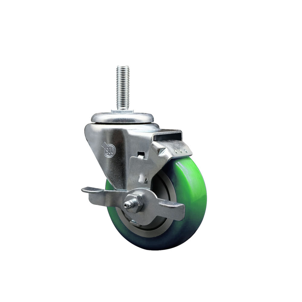 SCC-TS20S3514-PPUB-GRN-TLB-34212 Polyurethane Swivel Threaded Stem Caster with 3.5 x 1.25 in. Green Wheel & 0.75 in. Stem & Top Locking Brake