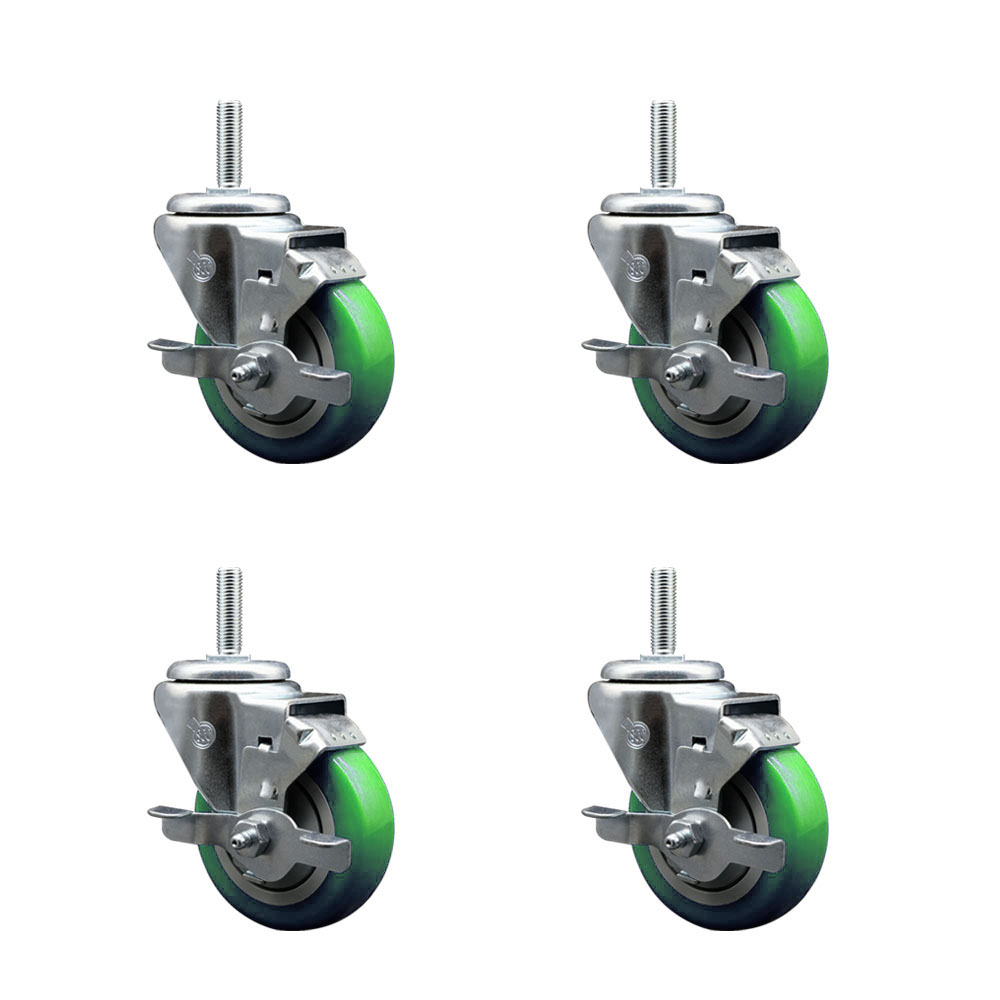 SCC-TS20S3514-PPUB-GRN-TLB-34212-4 Polyurethane Swivel Threaded Stem Caster with 3.5 x 1.25 in. Green Wheels & 0.75 in. Stems - Set of 4