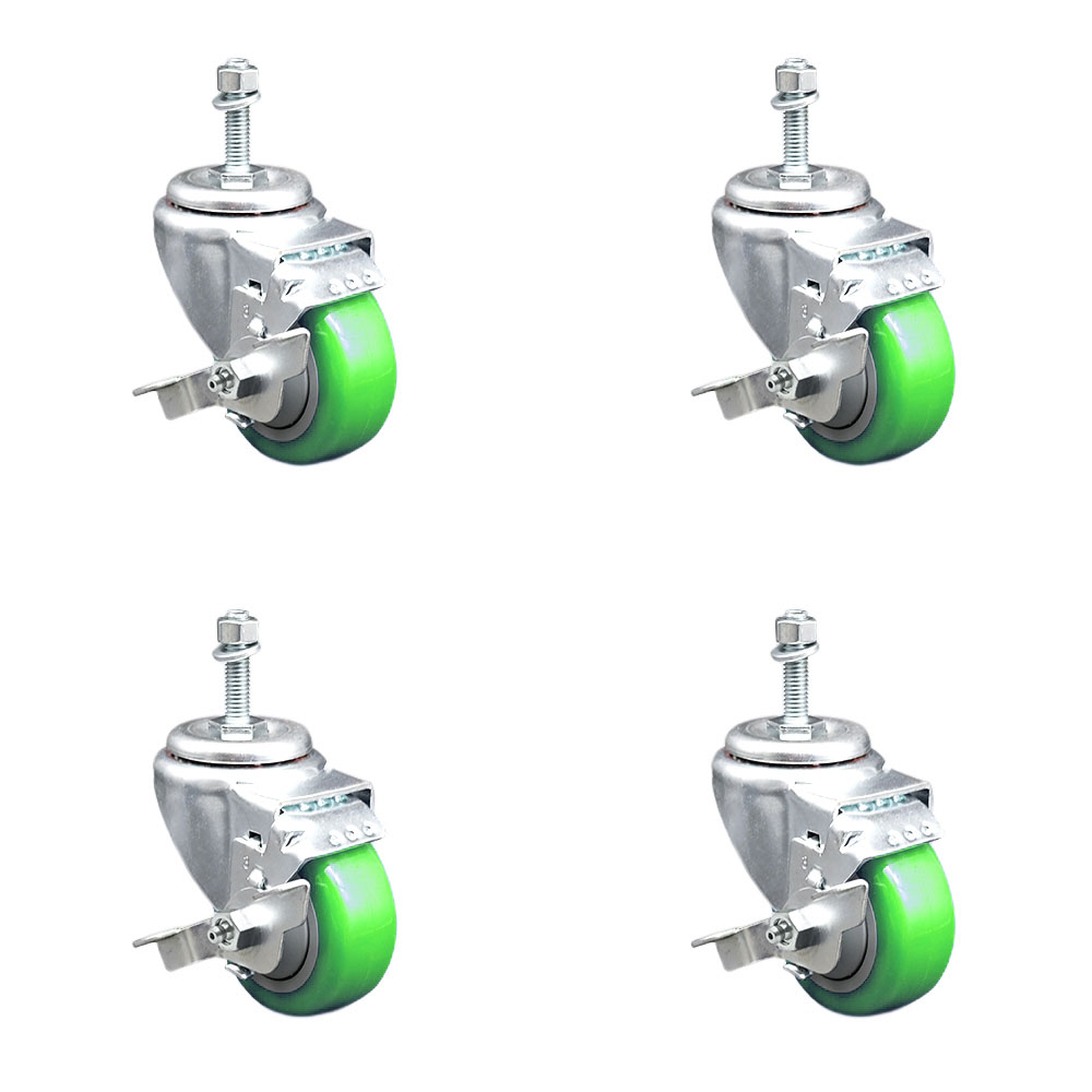 SCC-TS20S3514-PPUB-GRN-TLB-M1015-4 Polyurethane Swivel Threaded Stem Caster with 3.5 x 1.25 in. Green Wheels & 10 mm Stems - Set of 4