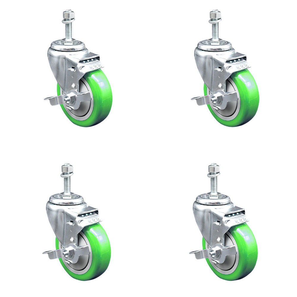 SCC-TS20S414-PPUB-GRN-TLB-381615-4 Polyurethane Swivel Threaded Stem Caster with 4 x 1.25 in. Green Wheels & 0.38 in. Stems - Set of 4