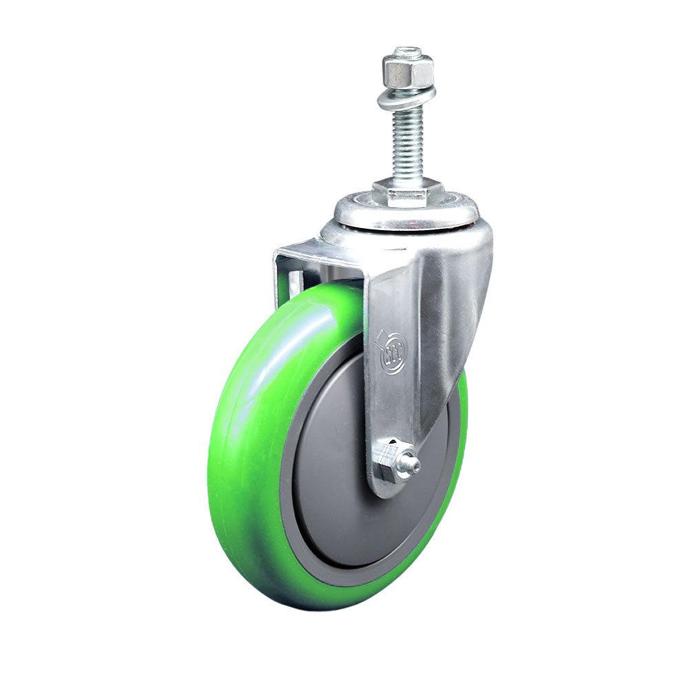 SCC-TS20S514-PPUB-GRN-381615 Polyurethane Swivel Threaded Stem Caster with 5 x 1.25 in. Green Wheel & 0.38 in. Stem