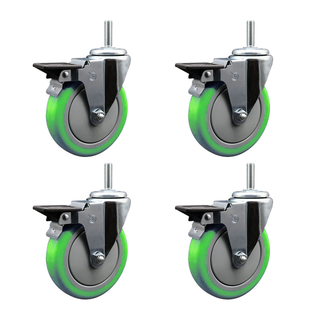 SCC-TS20S514-PPUB-GRN-PLB-34212-4 Polyurethane Swivel Threaded Stem Caster with 5 x 1.25 in. Green Wheels & 0.75 in. Stems - Set of 4