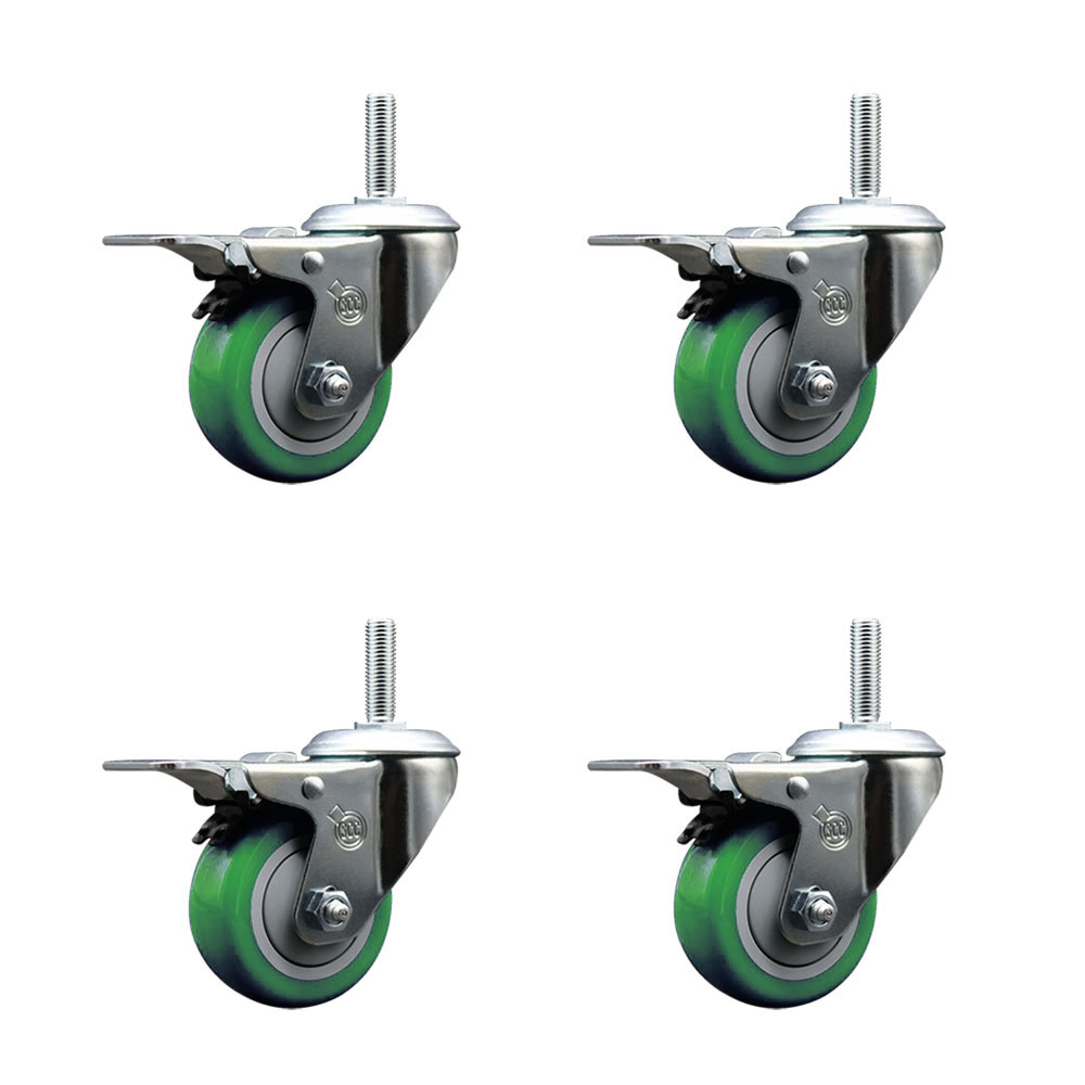 SCC-TSTTL20S314-PPUB-GRN-34212-4 Polyurethane Swivel Threaded Stem Caster with 3 x 1.25 in. Green Wheels & 0.75 in. Stems - Set of 4