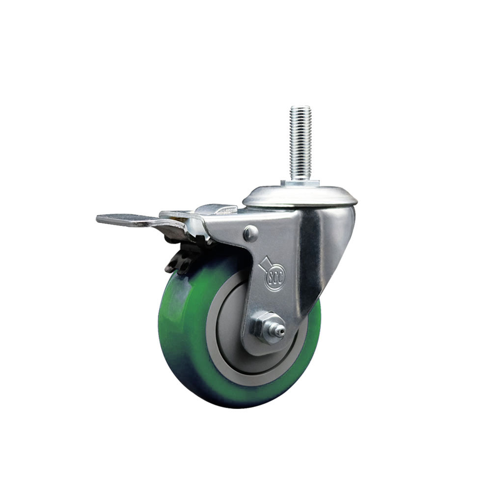 SCC-TSTTL20S3514-PPUB-GRN-58212 Polyurethane Swivel Threaded Stem Caster with 3.5 x 1.25 in. Green Wheel & 0.63 in. Stem & Total Locking Brake