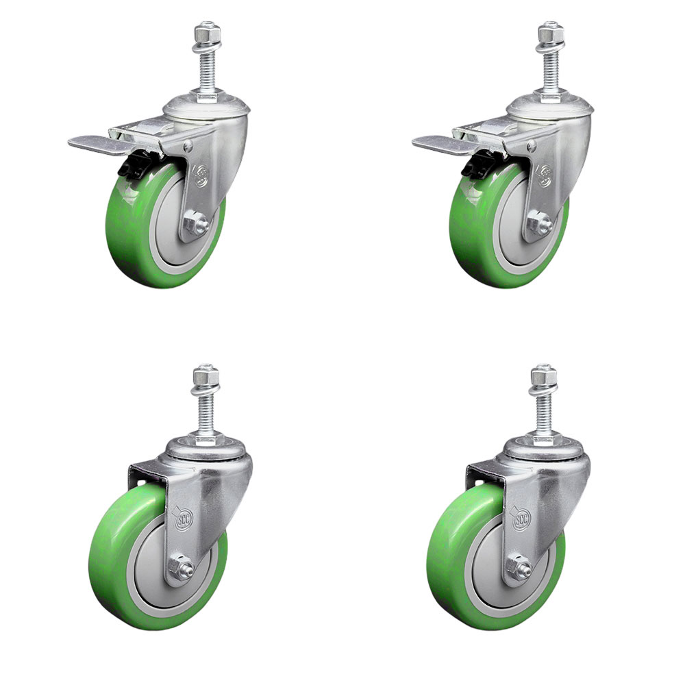 SCC-TSTTL20S414-PPUB-GRN-381615-2-S-2 Polyurethane Swivel Threaded Stem Caster with 4 x 1.25 in. Green Wheels & 0.38 in. Stems - Set of 4