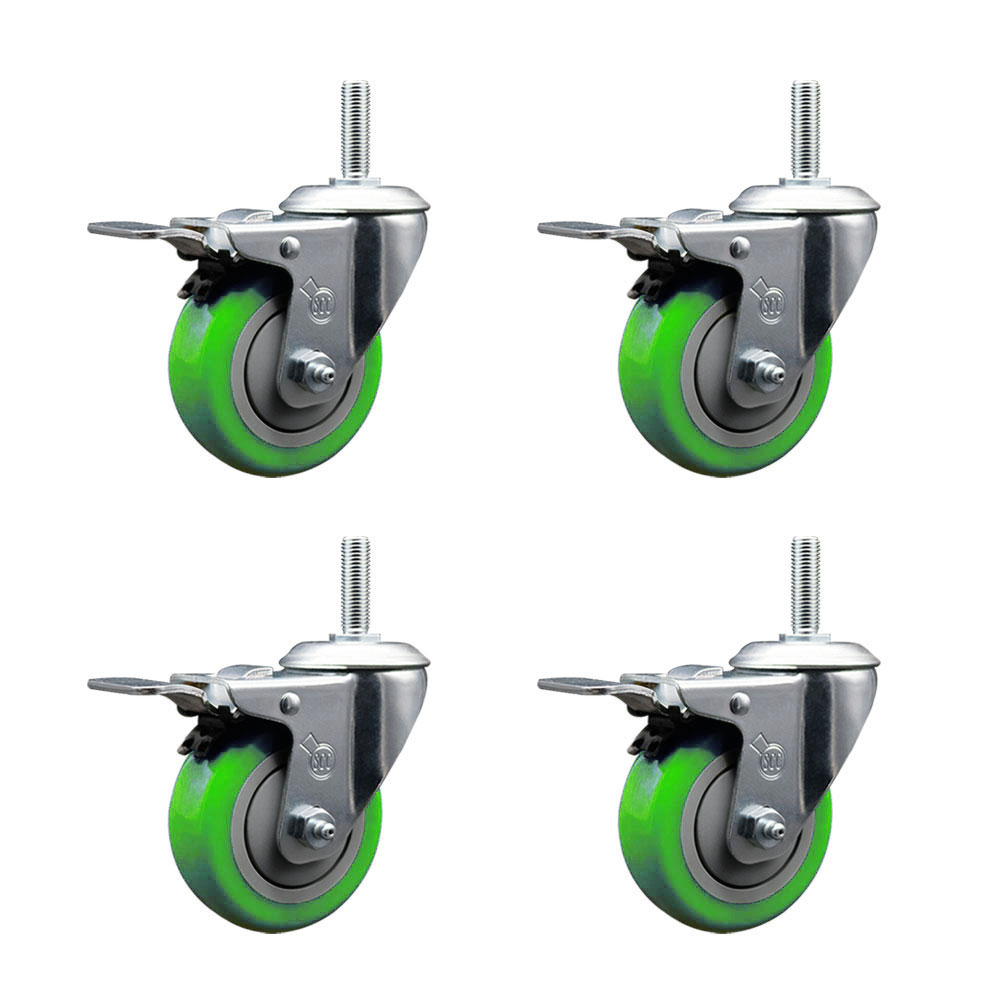 SCC-TSTTL20S414-PPUB-GRN-58212-4 Polyurethane Swivel Threaded Stem Caster with 4 x 1.25 in. Green Wheels & 0.63 in. Stems - Set of 4