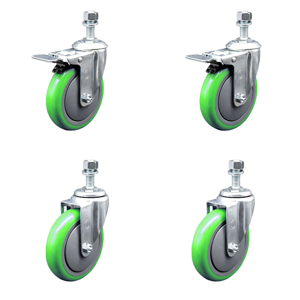 SCC-TSTTL20S514-PPUB-GRN-121315-2-S-2 Polyurethane Swivel Threaded Stem Caster with 5 x 1.25 in. Green Wheels & 0.5 in. Stems - Set of 4