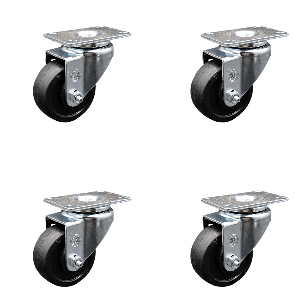 SCC-SSSS20S3514-SRS-4 Stainless Steel Soft Rubber Swivel Top Plate Caster with 3.5 x 1.25 in. Black Wheels - Set of 4