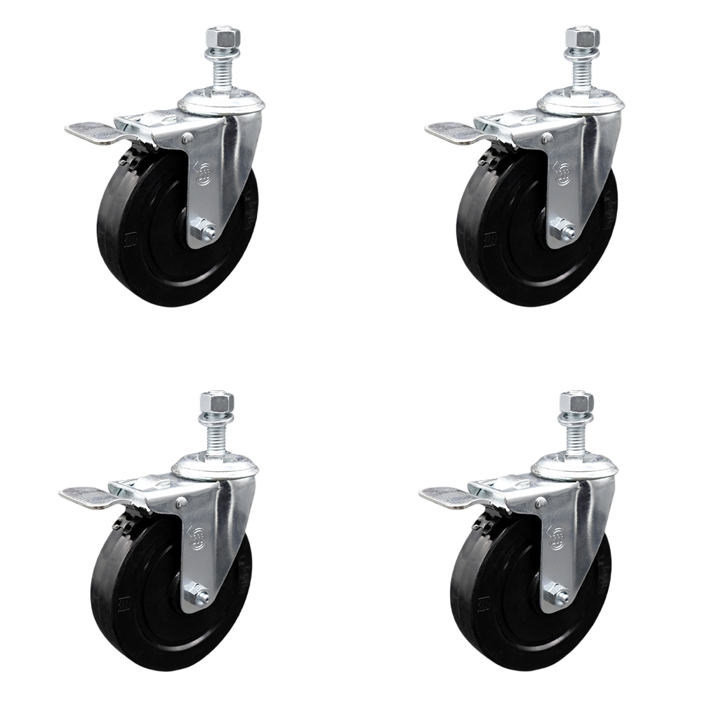 SCC-TSTTL20S514-SRS-121315-4 Soft Rubber Swivel Threaded Stem Caster with 5 x 1.25 in. Black Wheels & 0.5 in. Stems - Set of 4