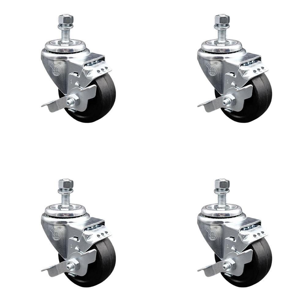 SCC-SSSSTS20S314-SRS-TLB-121315-4 Stainless Steel Soft Rubber Swivel Threaded Stem Caster with 3 x 1.25 in. Black Wheels & 0.5 in. Stems - Set of 4