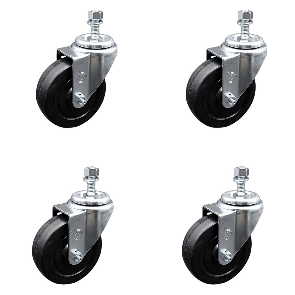 SCC-TS20S414-SRS-381615-4 Soft Rubber Swivel Threaded Stem Caster with 4 x 1.25 in. Black Wheels & 0.38 in. Stems - Set of 4