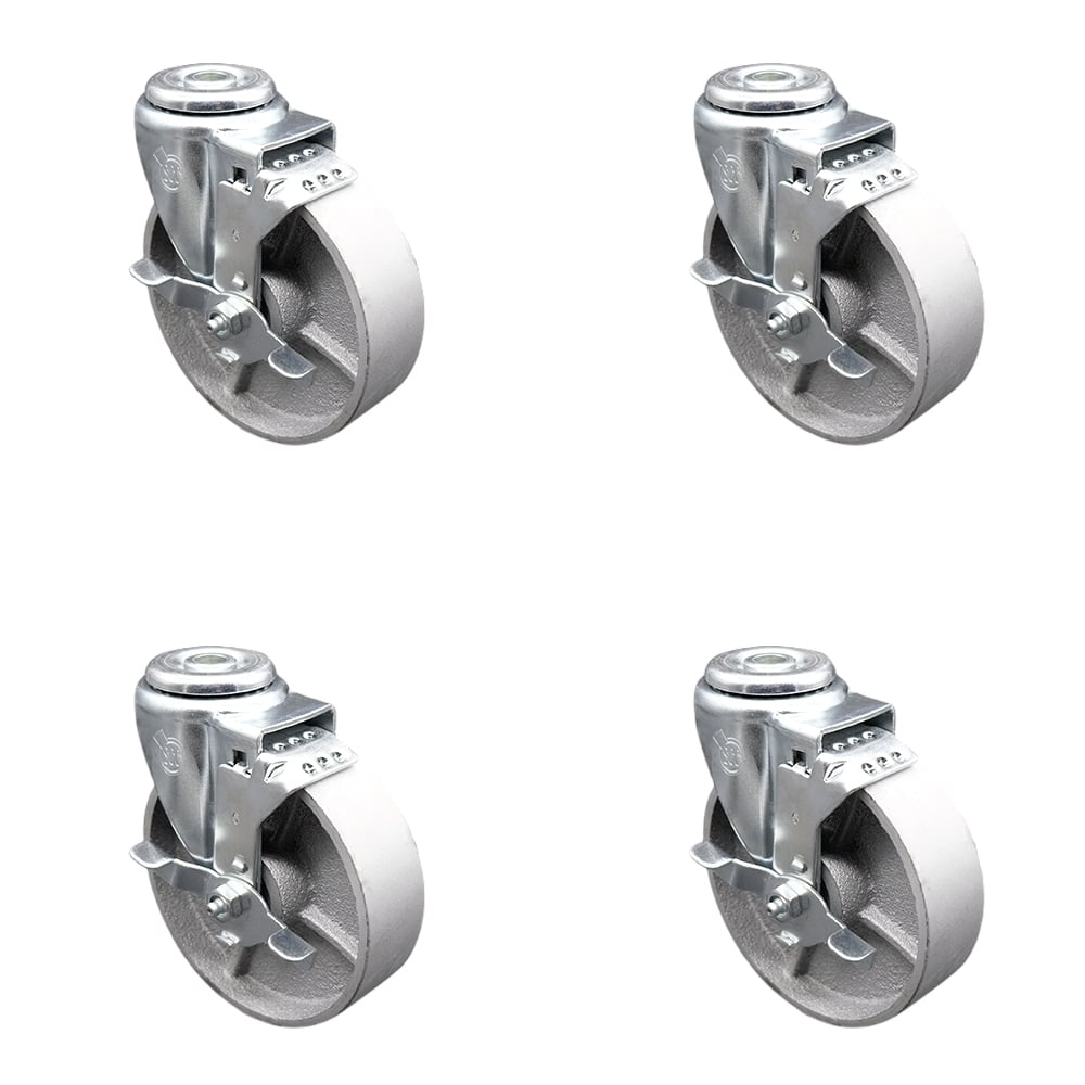 SCC-BH20S515-SSR-TLB-4 Semi Steel Cast Iron Swivel Bolt Hole Caster with Roller Bearing, 5 x 1.5 in. Silver Wheels - Set of 4