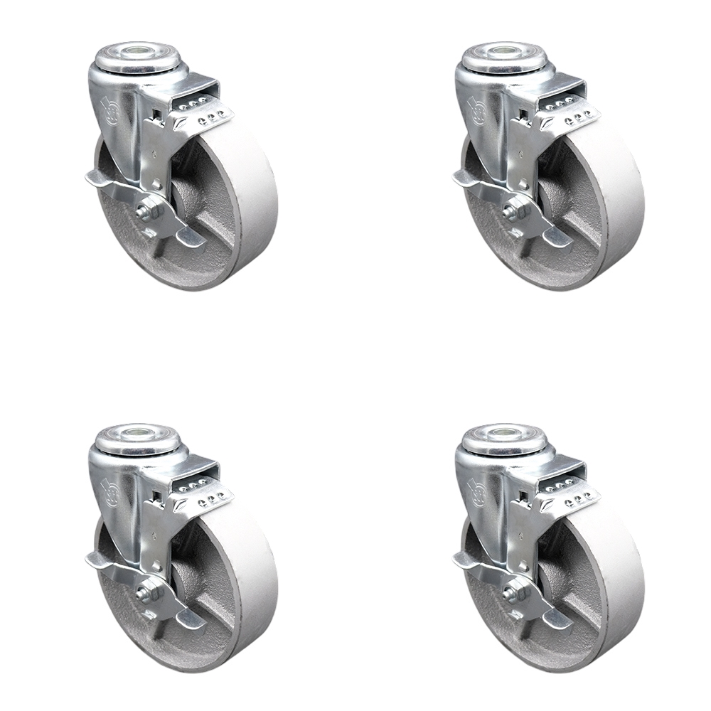 SCC-BH20S514-SSS-TLB-4 Semi Steel Cast Iron Swivel Bolt Hole Caster with 5 x 1.25 in. Silver Wheels - Set of 4