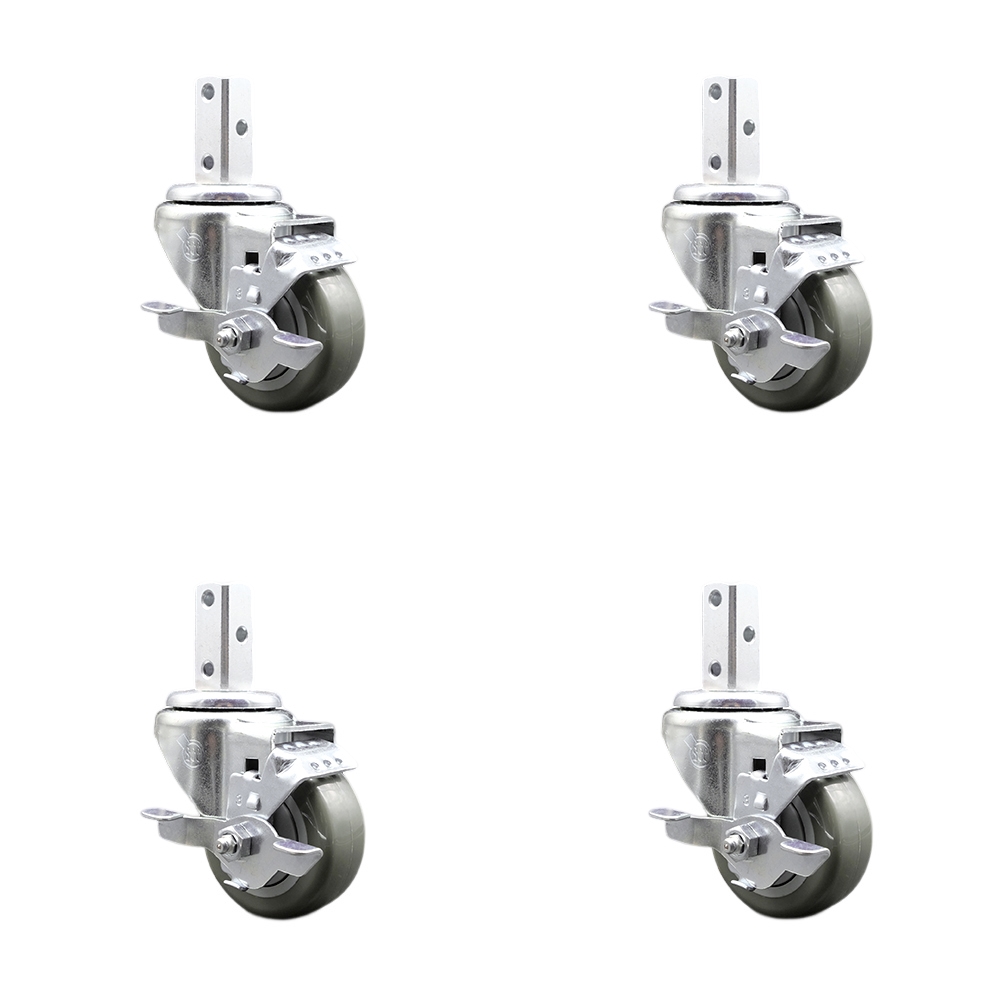 Swivel Square Stem Caster with 3 x 1.25 in. Gray Poly Wheel, 0.75 x 2 in. Square Stem with 3 0.26 in. Diameter Mounting Holes - Set of 4