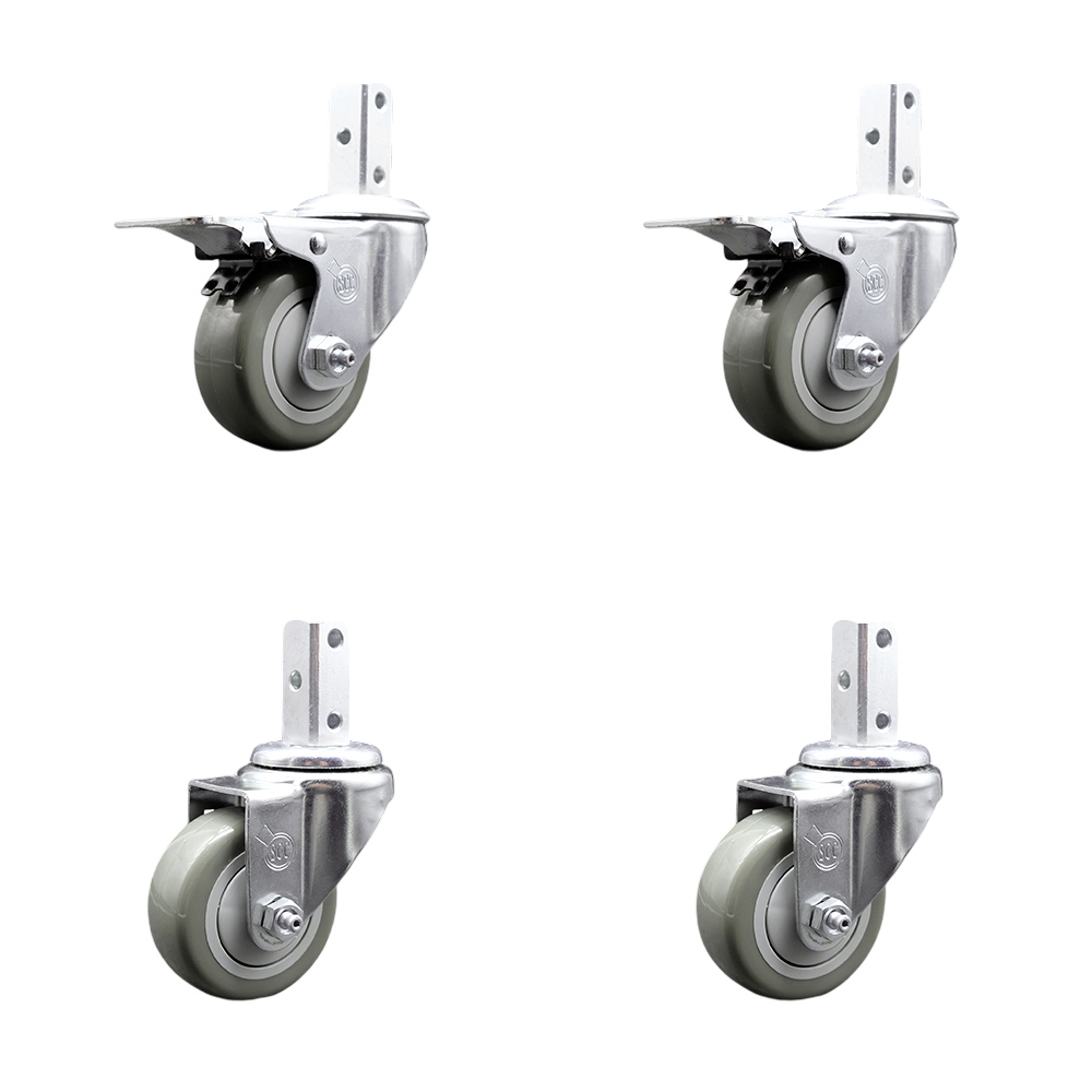 Swivel Square Stem Caster with 3 x 1.25 in. Gray Poly Wheel, 0.87 x 2 in. Square Stem with 3 0.26 in. Diameter Mounting Holes - Set of 4